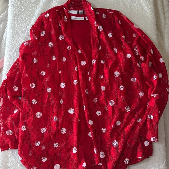 Susan Graver Red Lace Cardigan Jacket and Tank Set Size Small - 3 Piece Set - Picture 7 of 10